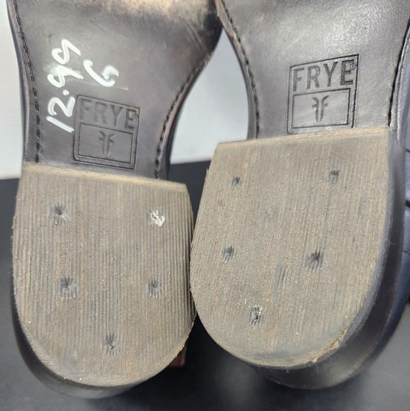 Frye Billy Cross Stitch Short Cowboy Western Heeled Booties Black/Brown 7 1/2 B - Picture 14 of 16